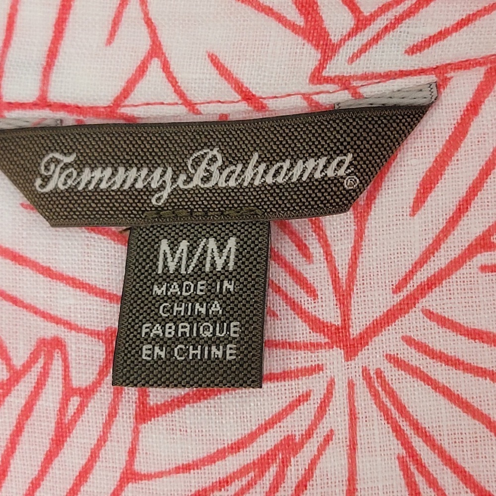 Tommy Bahama Womens M Coral Pink Tropical Leaf 100% Linen Button Up Shirt - Picture 8 of 13